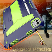 For iPad Pro 11 2024 T Holder Robot Silicone Hybrid PC Tablet Case(Navy Yellow Green)