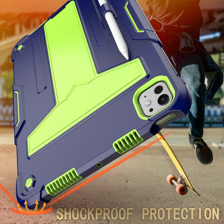 For iPad Pro 11 2024 T Holder Robot Silicone Hybrid PC Tablet Case(Navy Yellow Green)