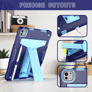For iPad Pro 11 2024 T Holder Robot Silicone Hybrid PC Tablet Case(Navy Blue Blue)
