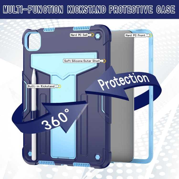 For iPad Pro 11 2024 T Holder Robot Silicone Hybrid PC Tablet Case(Navy Blue Blue)