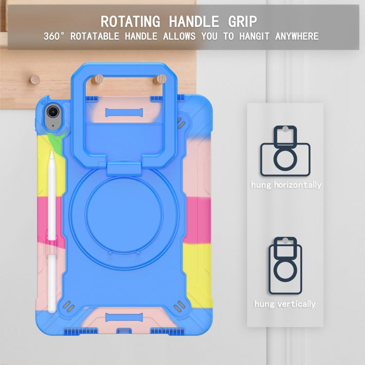 For iPad Air 11 2024 Handle Grip Holder Silicone Hybrid PC Tablet Case with Strap(Camouflage Blue)