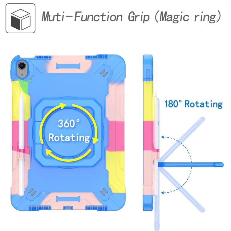 For iPad Air 11 2024 Handle Grip Holder Silicone Hybrid PC Tablet Case with Strap(Camouflage Blue)