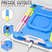 For iPad Air 11 2024 Handle Grip Holder Silicone Hybrid PC Tablet Case with Strap(Camouflage Blue)