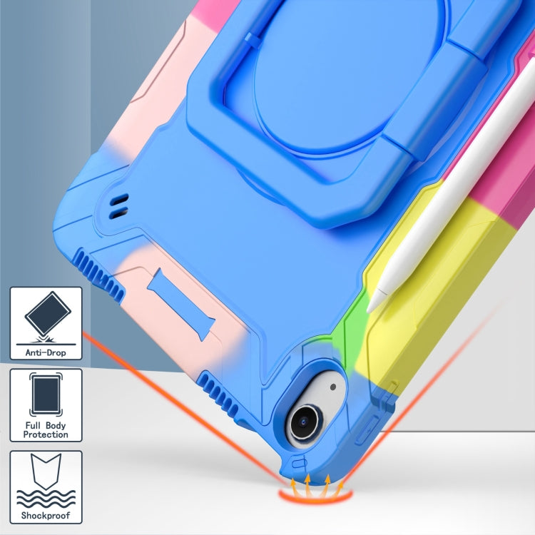 For iPad Air 11 2024 Handle Grip Holder Silicone Hybrid PC Tablet Case with Strap(Camouflage Blue)