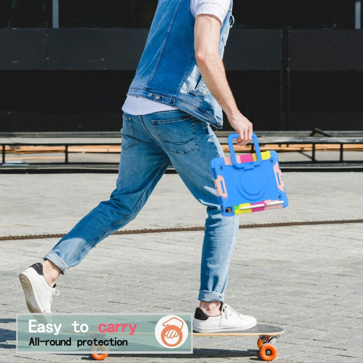 For iPad Air 11 2024 Handle Grip Holder Silicone Hybrid PC Tablet Case with Strap(Camouflage Blue)