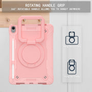 For iPad Air 11 2025 / 2024 Handle Grip Holder Silicone Hybrid PC Tablet Case with Strap(Rose Gold)