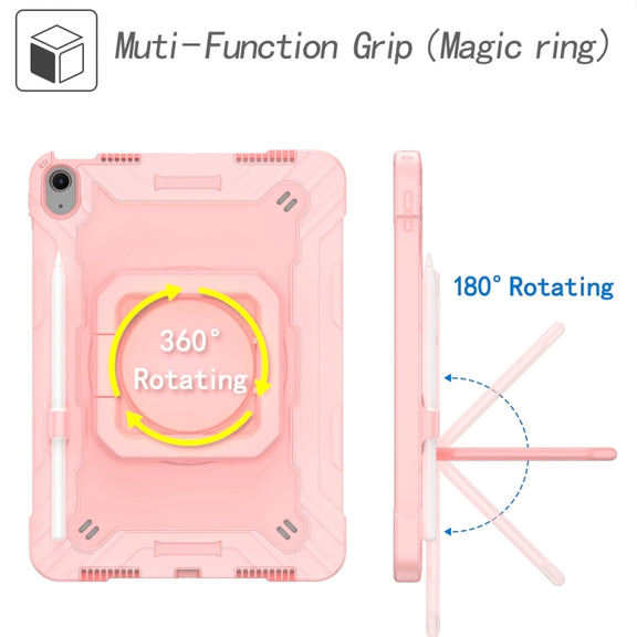 For iPad Air 11 2025 / 2024 Handle Grip Holder Silicone Hybrid PC Tablet Case with Strap(Rose Gold)
