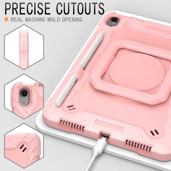 For iPad Air 11 2025 / 2024 Handle Grip Holder Silicone Hybrid PC Tablet Case with Strap(Rose Gold)