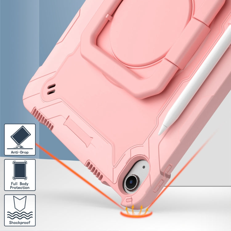 For iPad Air 11 2025 / 2024 Handle Grip Holder Silicone Hybrid PC Tablet Case with Strap(Rose Gold)
