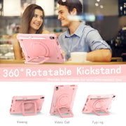 For iPad Air 11 2025 / 2024 Handle Grip Holder Silicone Hybrid PC Tablet Case with Strap(Rose Gold)