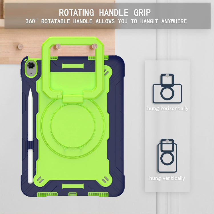 For iPad Air 11 2025 / 2024 Handle Grip Holder Silicone Hybrid PC Tablet Case with Strap(Navy Yellow Green)