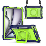 For iPad Air 11 2025 / 2024 Handle Grip Holder Silicone Hybrid PC Tablet Case with Strap(Navy Yellow Green)