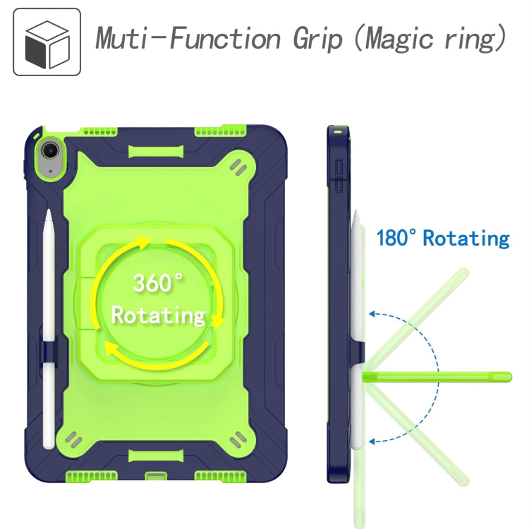 For iPad Air 11 2025 / 2024 Handle Grip Holder Silicone Hybrid PC Tablet Case with Strap(Navy Yellow Green)