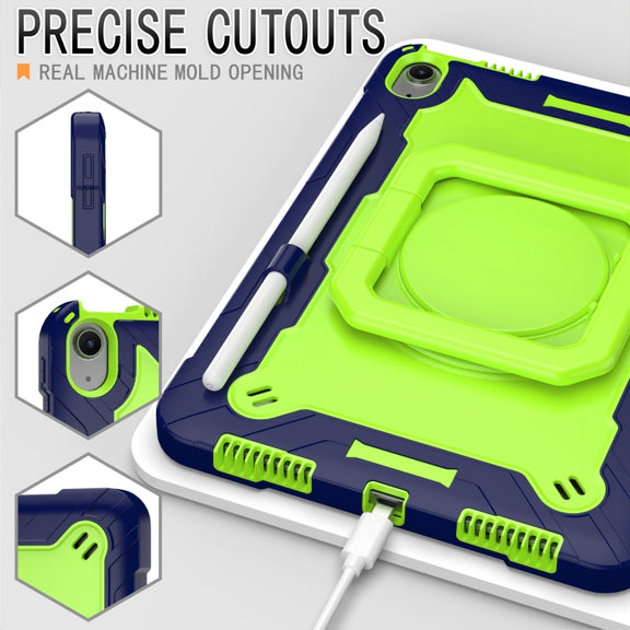 For iPad Air 11 2025 / 2024 Handle Grip Holder Silicone Hybrid PC Tablet Case with Strap(Navy Yellow Green)