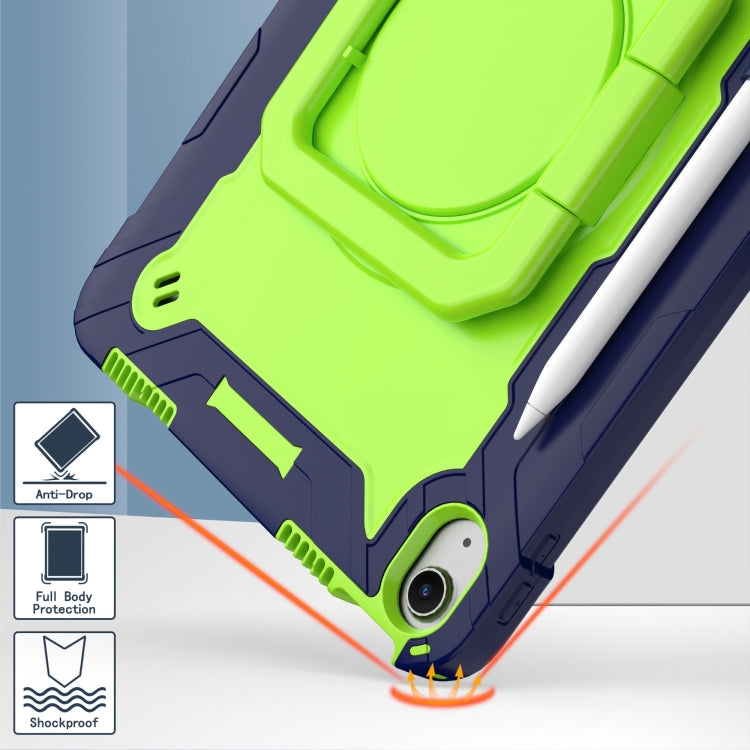 For iPad Air 11 2025 / 2024 Handle Grip Holder Silicone Hybrid PC Tablet Case with Strap(Navy Yellow Green)