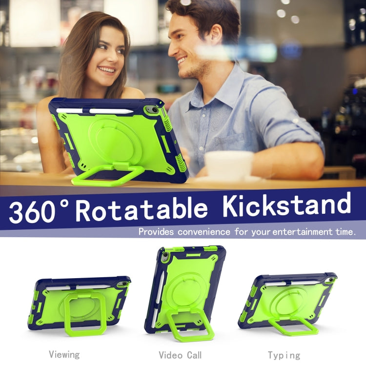 For iPad Air 11 2025 / 2024 Handle Grip Holder Silicone Hybrid PC Tablet Case with Strap(Navy Yellow Green)