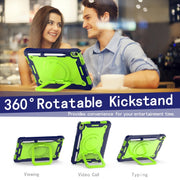 For iPad Air 11 2025 / 2024 Handle Grip Holder Silicone Hybrid PC Tablet Case with Strap(Navy Yellow Green)