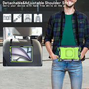 For iPad Air 11 2025 / 2024 Handle Grip Holder Silicone Hybrid PC Tablet Case with Strap(Navy Yellow Green)