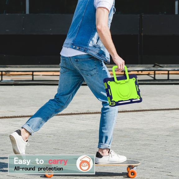 For iPad Air 11 2025 / 2024 Handle Grip Holder Silicone Hybrid PC Tablet Case with Strap(Navy Yellow Green)