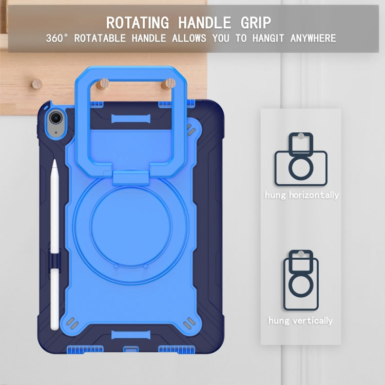 For iPad Air 11 2025 / 2024 Handle Grip Holder Silicone Hybrid PC Tablet Case with Strap(Navy Blue Blue)