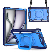 For iPad Air 11 2025 / 2024 Handle Grip Holder Silicone Hybrid PC Tablet Case with Strap(Navy Blue Blue)