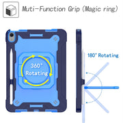 For iPad Air 11 2025 / 2024 Handle Grip Holder Silicone Hybrid PC Tablet Case with Strap(Navy Blue Blue)