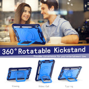 For iPad Air 11 2025 / 2024 Handle Grip Holder Silicone Hybrid PC Tablet Case with Strap(Navy Blue Blue)