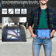 For iPad Air 11 2025 / 2024 Handle Grip Holder Silicone Hybrid PC Tablet Case with Strap(Navy Blue Blue)