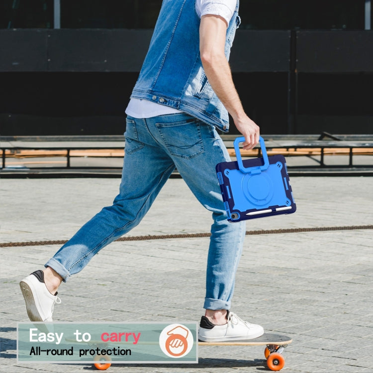 For iPad Air 11 2025 / 2024 Handle Grip Holder Silicone Hybrid PC Tablet Case with Strap(Navy Blue Blue)