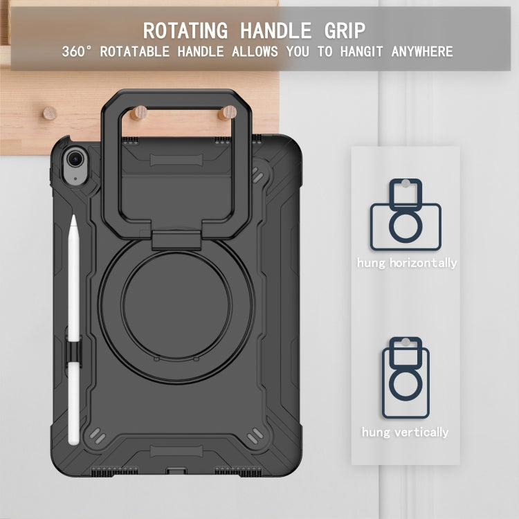 For iPad Air 11 2024 Handle Grip Holder Silicone Hybrid PC Tablet Case with Strap(Black)