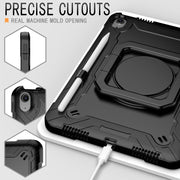 For iPad Air 11 2024 Handle Grip Holder Silicone Hybrid PC Tablet Case with Strap(Black)