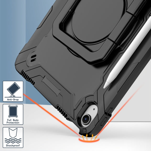 For iPad Air 11 2024 Handle Grip Holder Silicone Hybrid PC Tablet Case with Strap(Black)