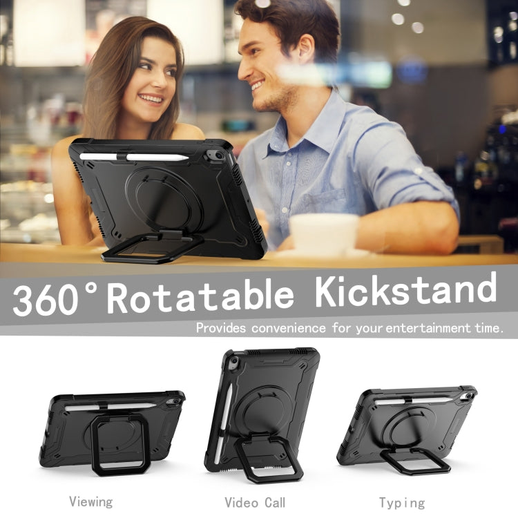 For iPad Air 11 2024 Handle Grip Holder Silicone Hybrid PC Tablet Case with Strap(Black)