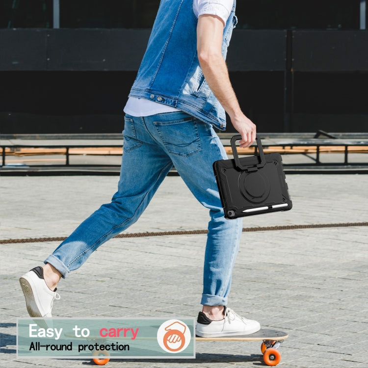 For iPad Air 11 2024 Handle Grip Holder Silicone Hybrid PC Tablet Case with Strap(Black)