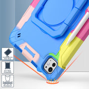 For iPad Pro 11 2024 Handle Grip Holder Silicone Hybrid PC Tablet Case with Strap(Camouflage Blue)