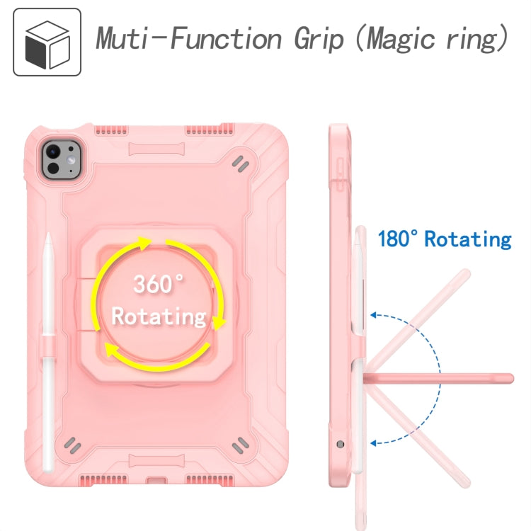 For iPad Pro 11 2024 Handle Grip Holder Silicone Hybrid PC Tablet Case with Strap(Rose Gold)