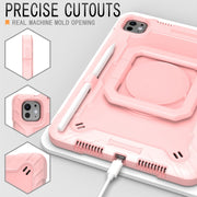 For iPad Pro 11 2024 Handle Grip Holder Silicone Hybrid PC Tablet Case with Strap(Rose Gold)