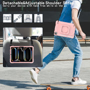 For iPad Pro 11 2024 Handle Grip Holder Silicone Hybrid PC Tablet Case with Strap(Rose Gold)