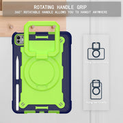 For iPad Pro 11 2024 Handle Grip Holder Silicone Hybrid PC Tablet Case with Strap(Navy Yellow Green)