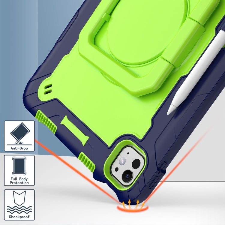 For iPad Pro 11 2024 Handle Grip Holder Silicone Hybrid PC Tablet Case with Strap(Navy Yellow Green)