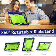 For iPad Pro 11 2024 Handle Grip Holder Silicone Hybrid PC Tablet Case with Strap(Navy Yellow Green)