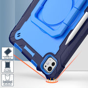 For iPad Pro 11 2024 Handle Grip Holder Silicone Hybrid PC Tablet Case with Strap(Navy Blue Blue)