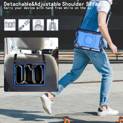 For iPad Pro 11 2024 Handle Grip Holder Silicone Hybrid PC Tablet Case with Strap(Navy Blue Blue)