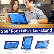 For iPad Pro 11 2024 Handle Grip Holder Silicone Hybrid PC Tablet Case with Strap(Navy Blue Blue)