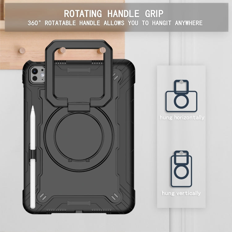 For iPad Pro 11 2024 Handle Grip Holder Silicone Hybrid PC Tablet Case with Strap(Black)