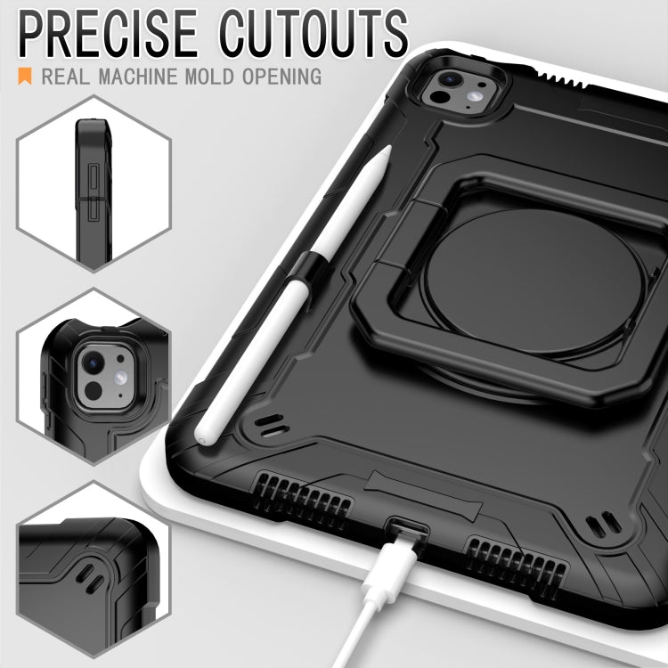 For iPad Pro 11 2024 Handle Grip Holder Silicone Hybrid PC Tablet Case with Strap(Black)