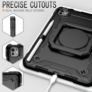 For iPad Pro 11 2024 Handle Grip Holder Silicone Hybrid PC Tablet Case with Strap(Black)
