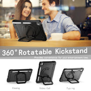 For iPad Pro 11 2024 Handle Grip Holder Silicone Hybrid PC Tablet Case with Strap(Black)