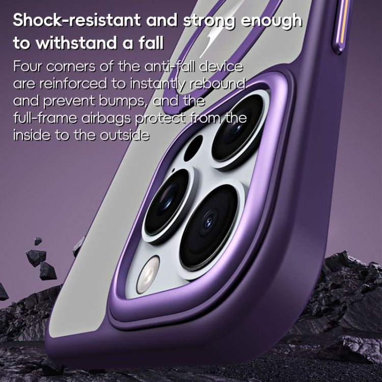 For iPhone 16 Pro Max MagSafe Airbag Shockproof Frosted Phone Case with Fold Holder(Black)