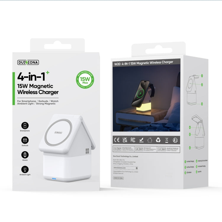 DUZZONA W20 4 in 1 15W Magnetic Wireless Charger Station(White)